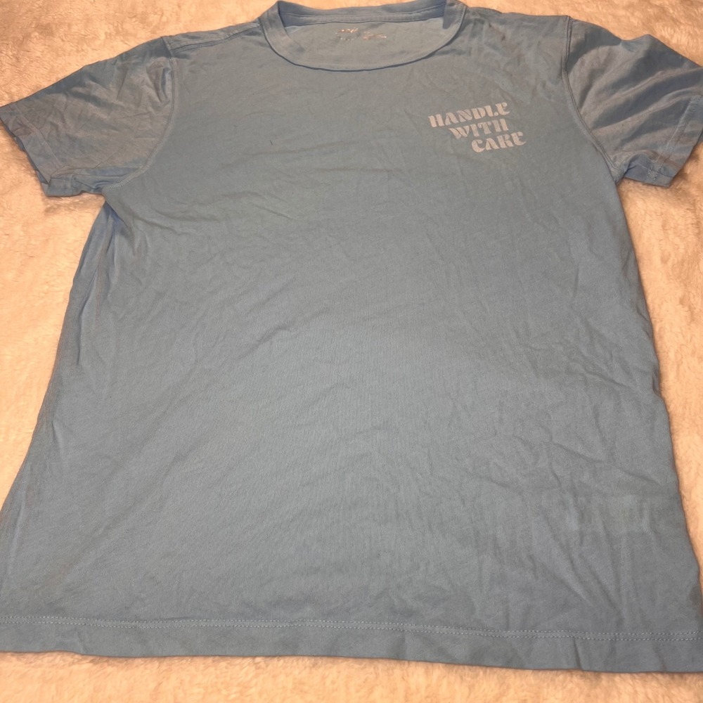 Aerie Light Blue Graphic T Shirt Handle With Care Short Sleeve Cotton Blend Tee‎
